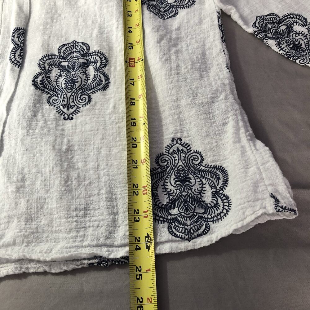 Lagenlook Tunic Top 100% Cotton Sz L Made in Italy White Artsy Peasant Vacation - Picture 3 of 8